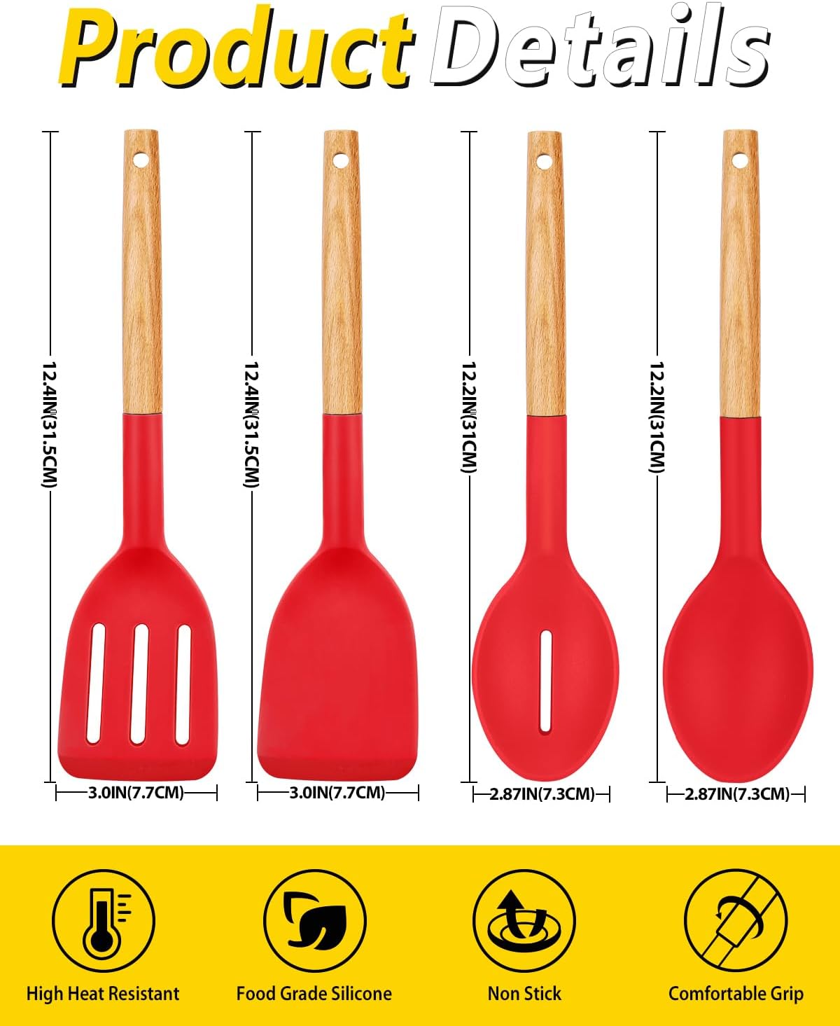 Silicone Cooking Utensils Set, 4 Pcs Spatula and Spoon Set, Khaki