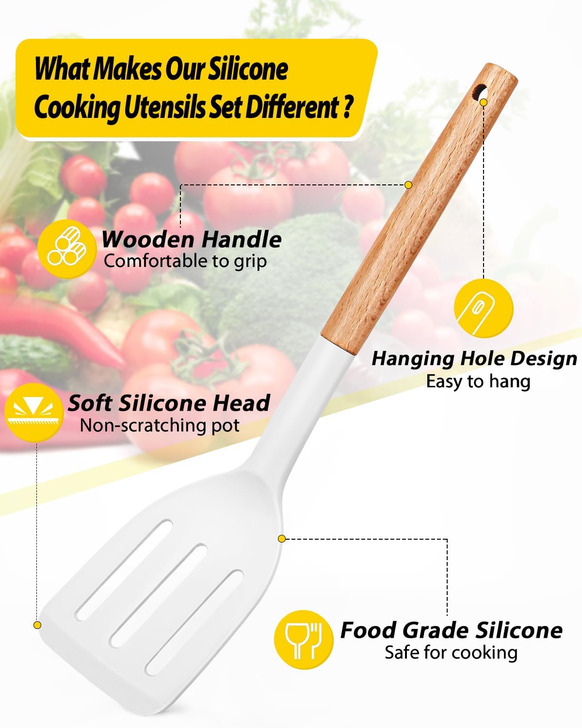 Silicone Cooking Utensils Set, 4 Pcs Spatula and Spoon Set, Khaki