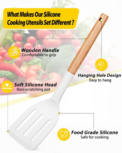 Silicone Cooking Utensils Set, 4 Pcs Spatula and Spoon Set, Khaki