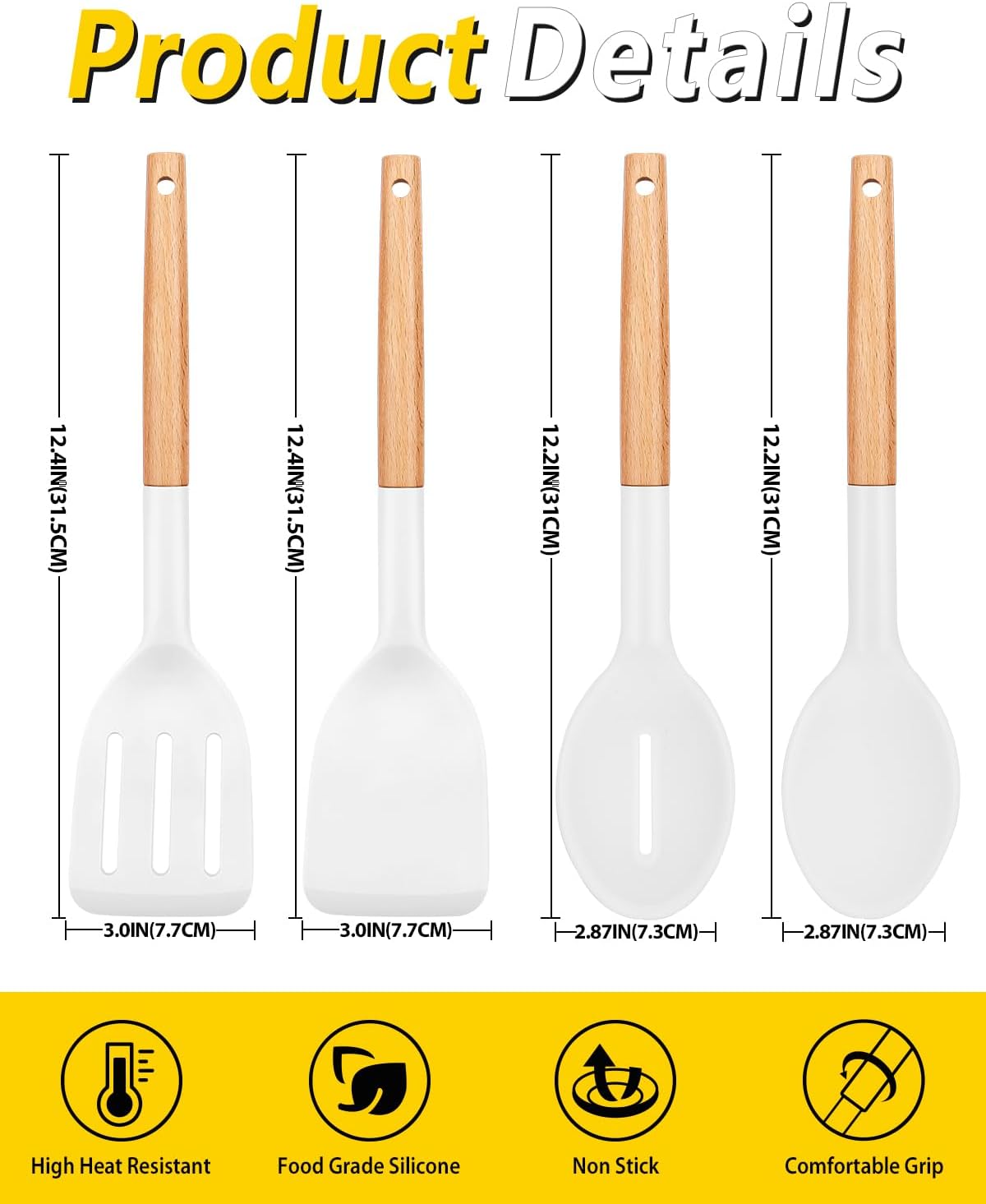 Silicone Cooking Utensils Set, 4 Pcs Spatula and Spoon Set, Khaki
