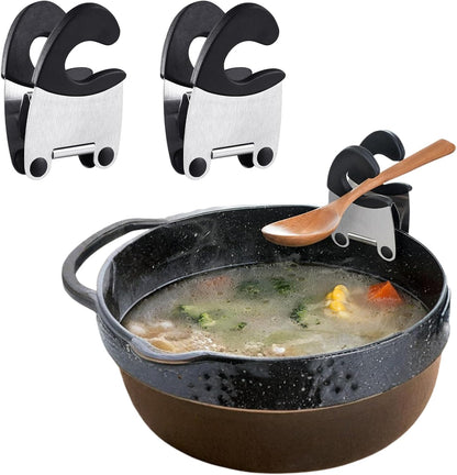 2pcs Pot Clip Holder Utensil Pot Clip Spoon Rest Stainless Steel Kitchen Gadget for Restaurant Home Utensil Rest (Black)