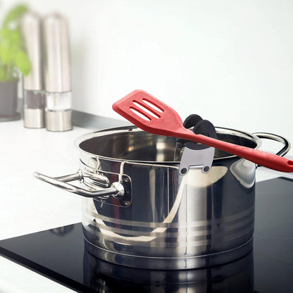 2pcs Pot Clip Holder Utensil Pot Clip Spoon Rest Stainless Steel Kitchen Gadget for Restaurant Home Utensil Rest (Black)