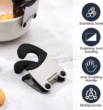 2pcs Pot Clip Holder Utensil Pot Clip Spoon Rest Stainless Steel Kitchen Gadget for Restaurant Home Utensil Rest (Black)
