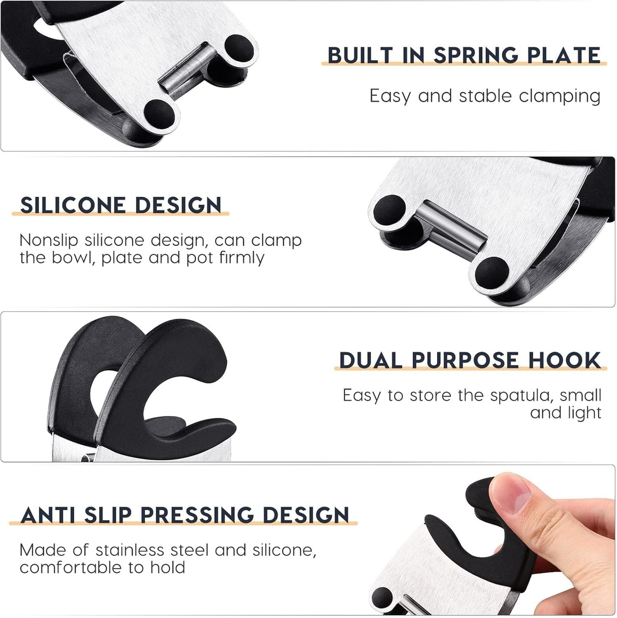 2pcs Pot Clip Holder Utensil Pot Clip Spoon Rest Stainless Steel Kitchen Gadget for Restaurant Home Utensil Rest (Black)