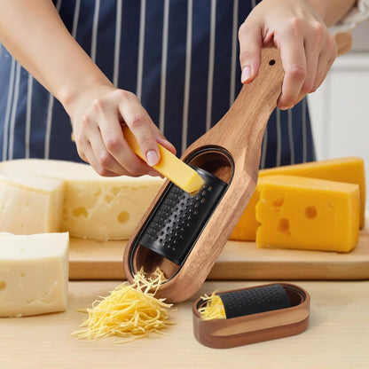 Box Cheese Grater With Container Stainless Steel Parmesan Cheese Grater With Wood Handle Shredder Zester Grater Box Kitchen Handheld Cheese Spoon Grater-Black Colour (Without Handle)