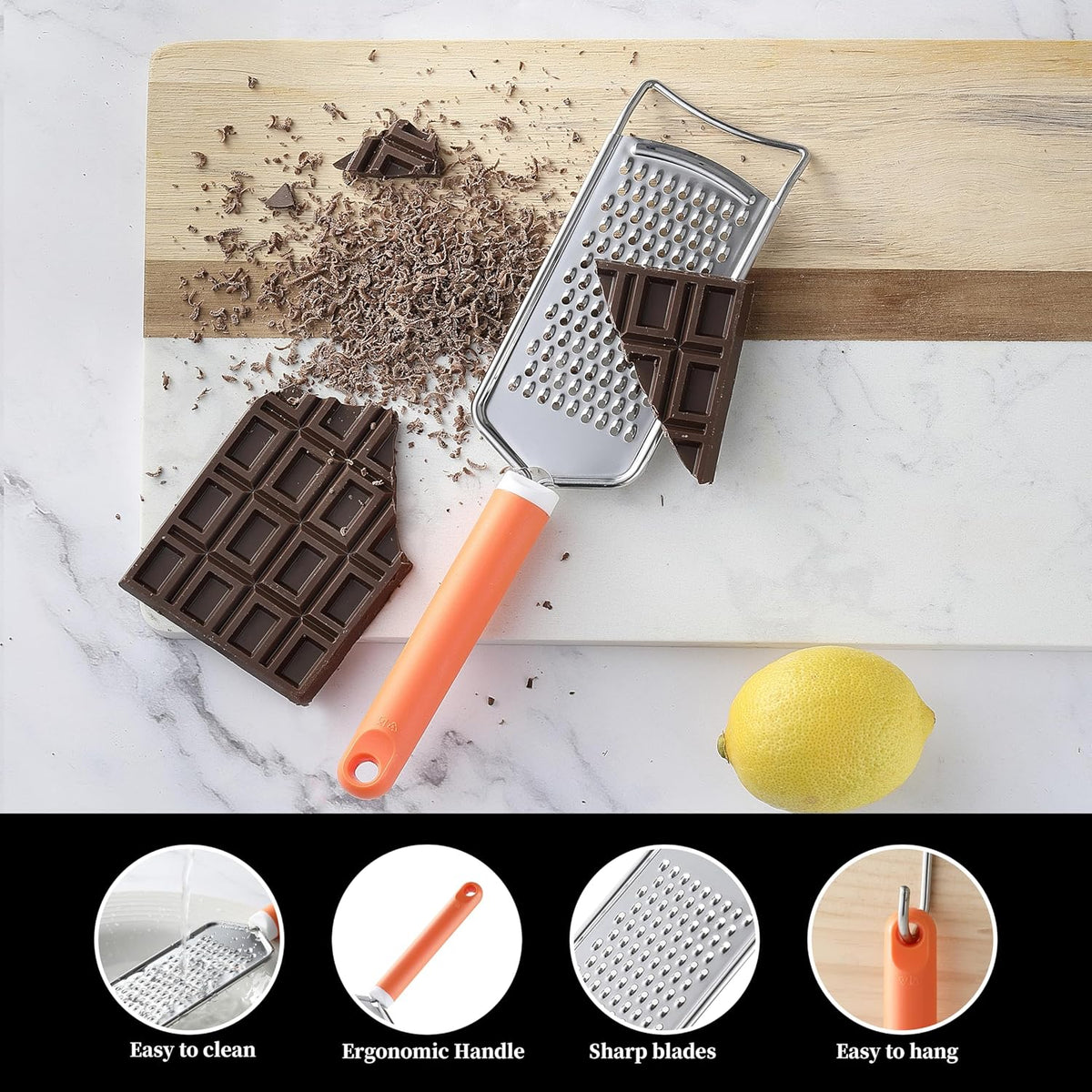 Cheese Grater with Handle, Stainless Steel Graters for Kitchen, Cheese Grater Lemon Zester Handheld, Great for Cheese, Ginger, Chocolate, Spices and More, Dishwasher Safe