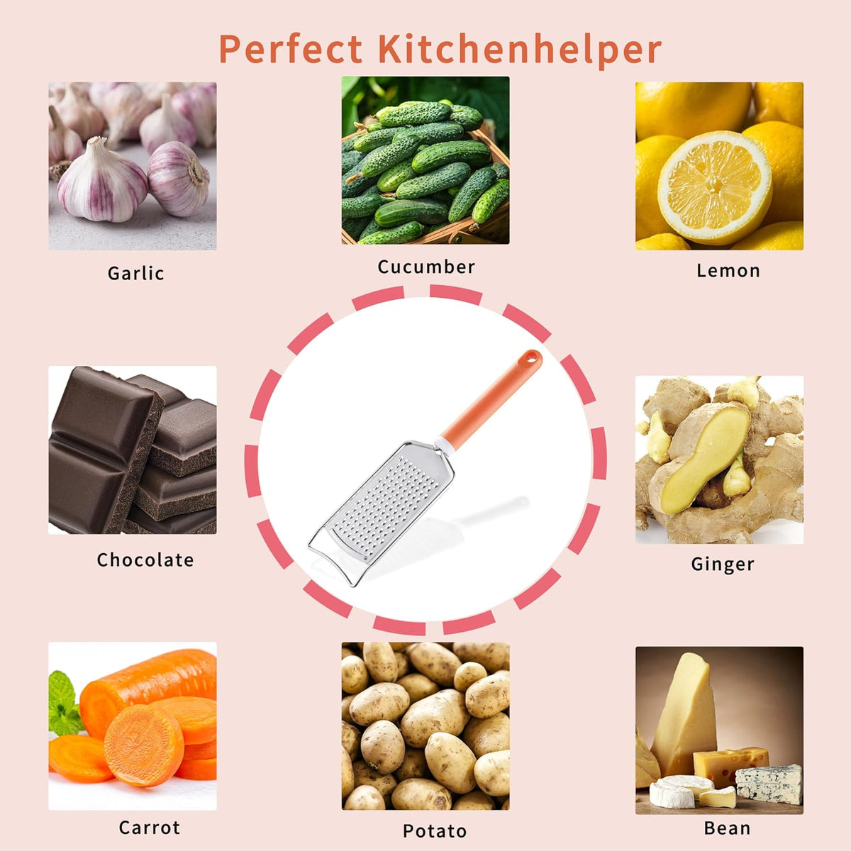Cheese Grater with Handle, Stainless Steel Graters for Kitchen, Cheese Grater Lemon Zester Handheld, Great for Cheese, Ginger, Chocolate, Spices and More, Dishwasher Safe
