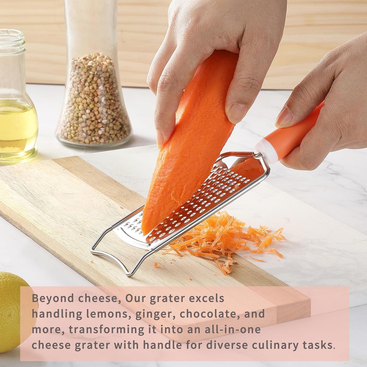 Cheese Grater with Handle, Stainless Steel Graters for Kitchen, Cheese Grater Lemon Zester Handheld, Great for Cheese, Ginger, Chocolate, Spices and More, Dishwasher Safe
