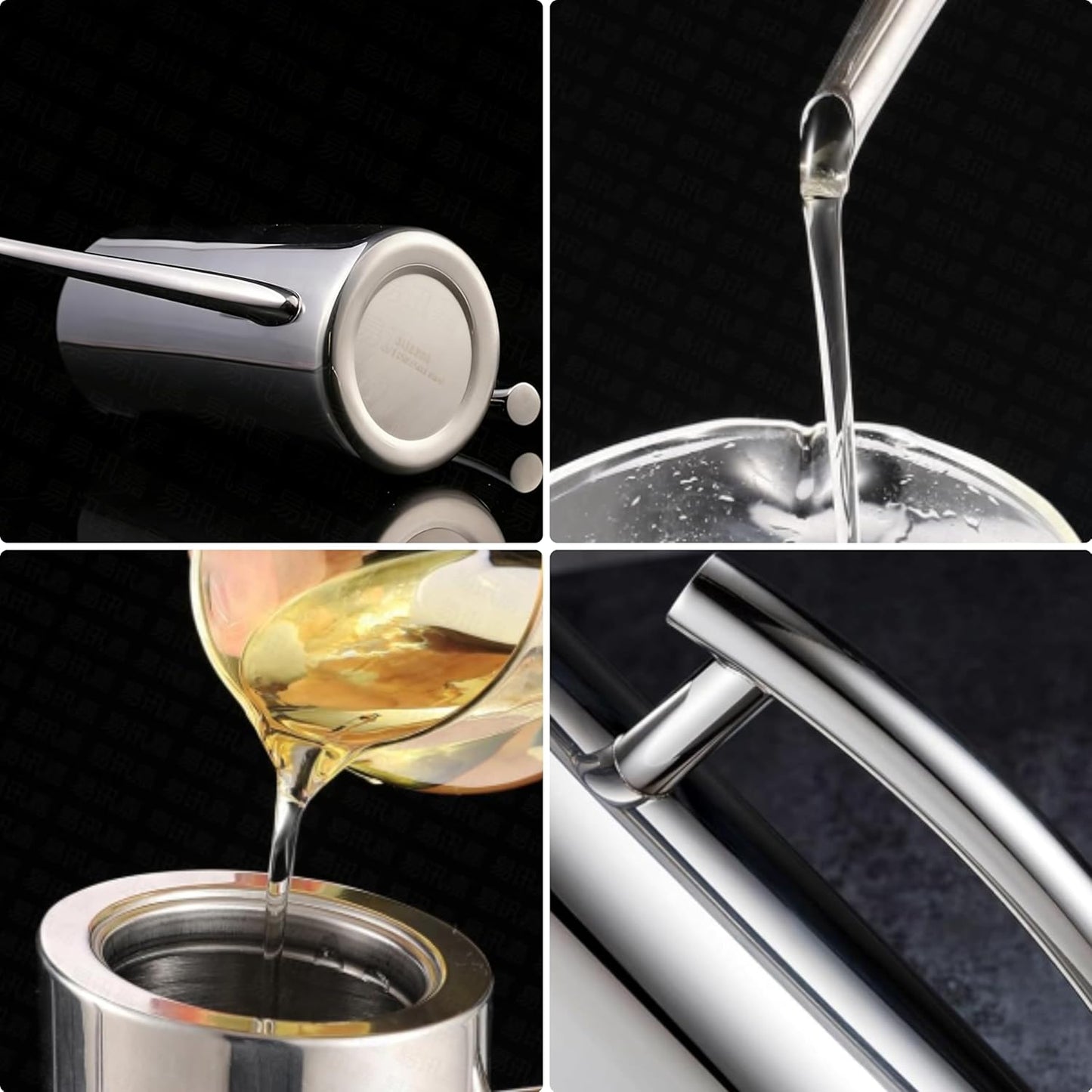 SUS304 24oz/700mL Stainless Steel Olive Oil Dispenser, Silver | Leakproof Oil Bottle, One-Piece Body, w/Long Spout Vertical Handle Kitchen Cruet for Precision Pouring