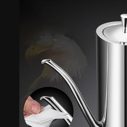 SUS304 24oz/700mL Stainless Steel Olive Oil Dispenser, Silver | Leakproof Oil Bottle, One-Piece Body, w/Long Spout Vertical Handle Kitchen Cruet for Precision Pouring