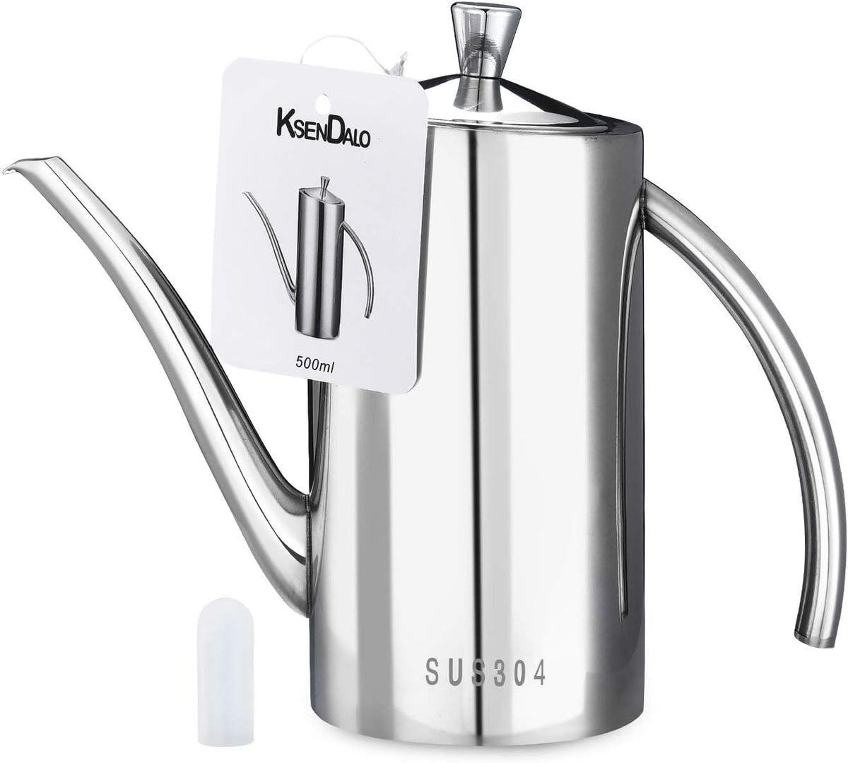 SUS304 24oz/700mL Stainless Steel Olive Oil Dispenser, Silver | Leakproof Oil Bottle, One-Piece Body, w/Long Spout Vertical Handle Kitchen Cruet for Precision Pouring