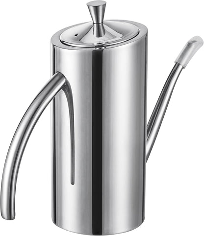 SUS304 24oz/700mL Stainless Steel Olive Oil Dispenser, Silver | Leakproof Oil Bottle, One-Piece Body, w/Long Spout Vertical Handle Kitchen Cruet for Precision Pouring