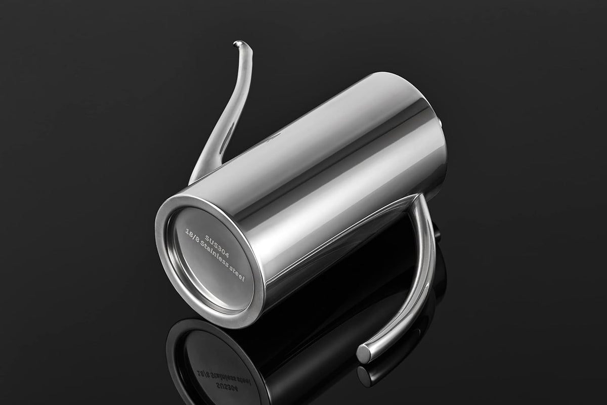 SUS304 24oz/700mL Stainless Steel Olive Oil Dispenser, Silver | Leakproof Oil Bottle, One-Piece Body, w/Long Spout Vertical Handle Kitchen Cruet for Precision Pouring