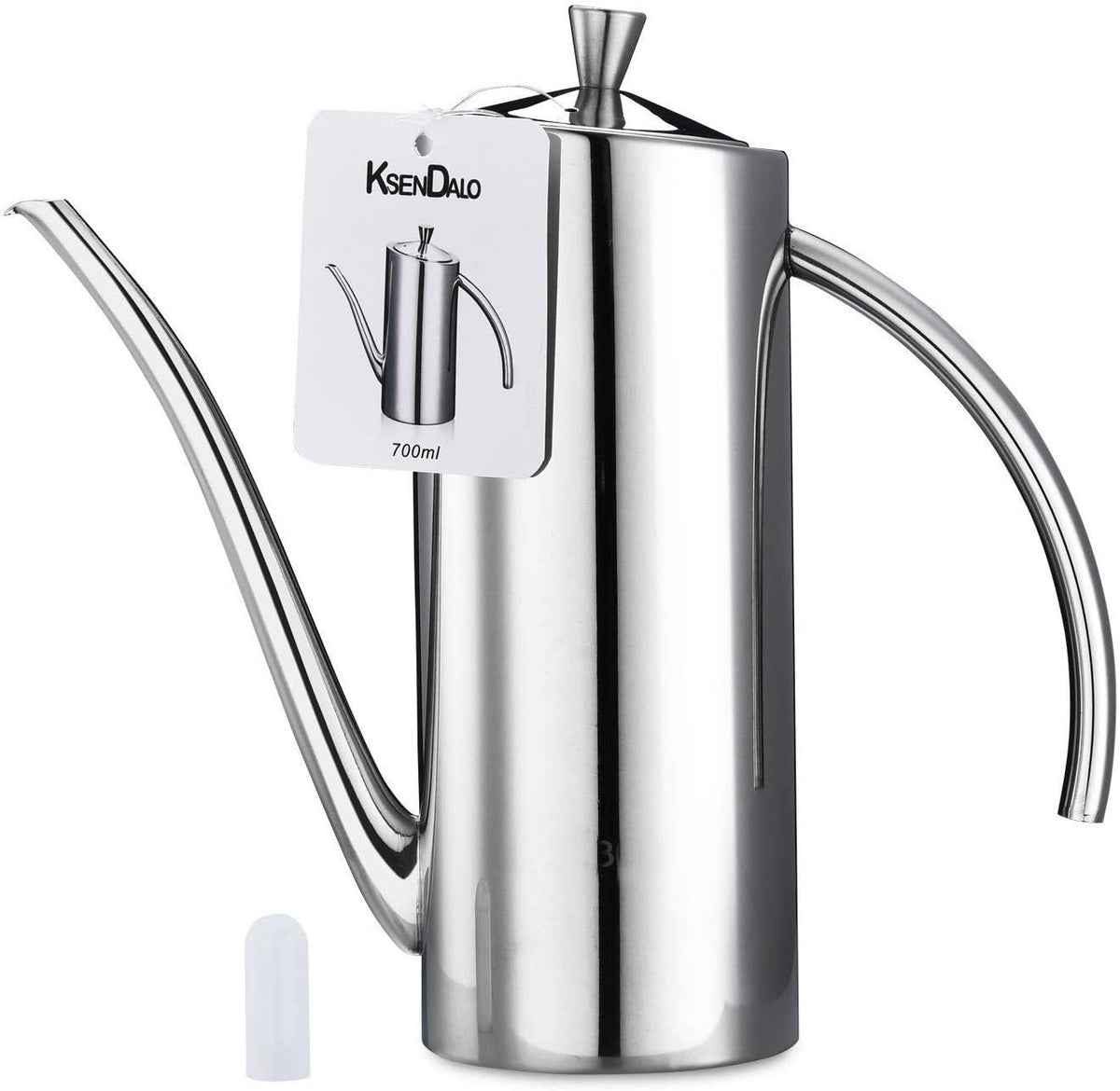 SUS304 24oz/700mL Stainless Steel Olive Oil Dispenser, Silver | Leakproof Oil Bottle, One-Piece Body, w/Long Spout Vertical Handle Kitchen Cruet for Precision Pouring