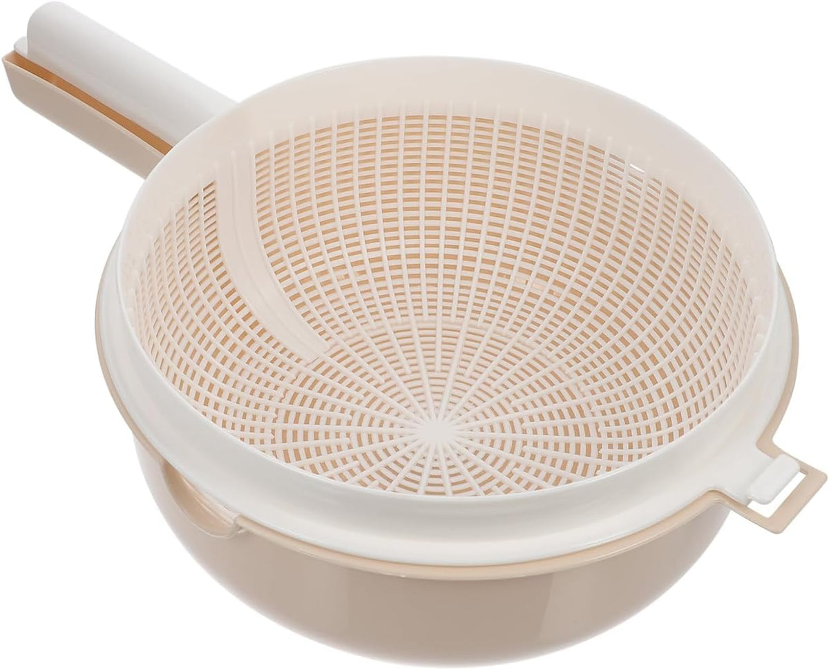 Double Layer Vegetable Washing Basket with Drain Strainer Bowl for Fruits Pasta Salad 13.38X9.05X4.33 Inch Kitchen Colander with Handle