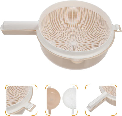 Double Layer Vegetable Washing Basket with Drain Strainer Bowl for Fruits Pasta Salad 13.38X9.05X4.33 Inch Kitchen Colander with Handle