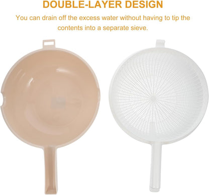 Double Layer Vegetable Washing Basket with Drain Strainer Bowl for Fruits Pasta Salad 13.38X9.05X4.33 Inch Kitchen Colander with Handle