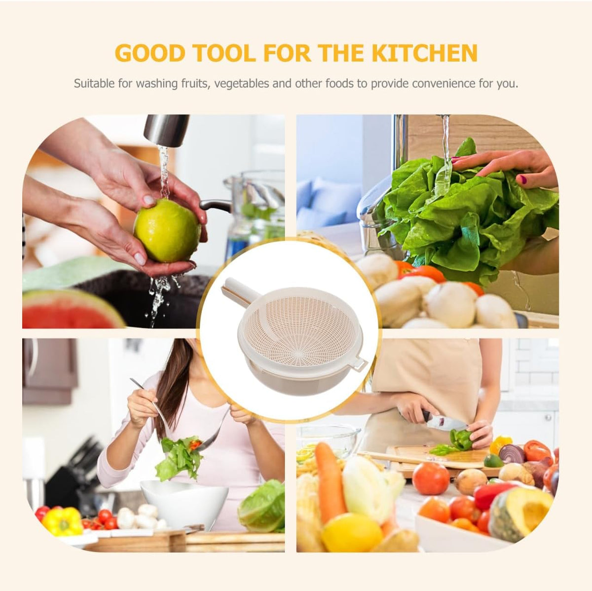 Double Layer Vegetable Washing Basket with Drain Strainer Bowl for Fruits Pasta Salad 13.38X9.05X4.33 Inch Kitchen Colander with Handle