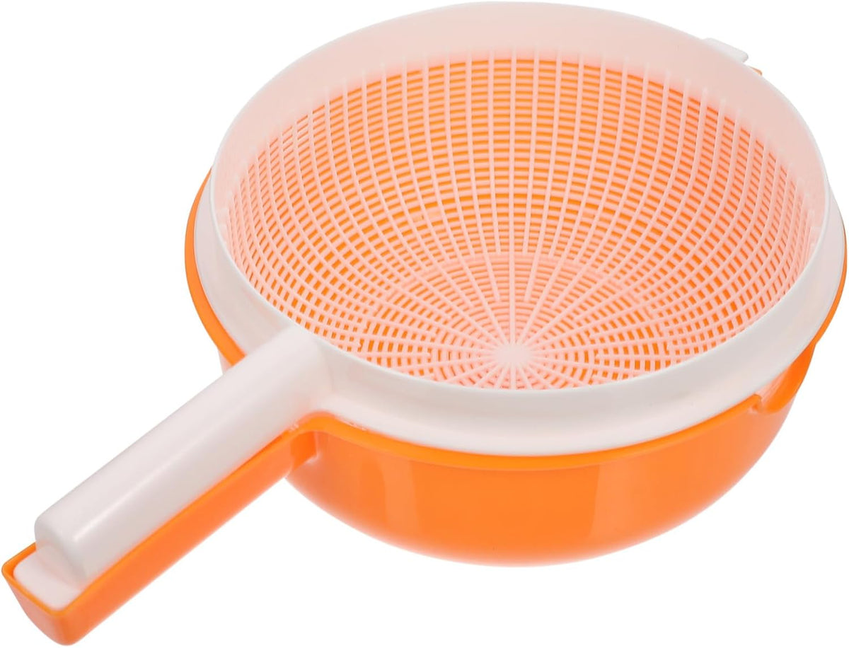 Double Layer Vegetable Washing Basket with Drain Strainer Bowl for Fruits Pasta Salad 13.38X9.05X4.33 Inch Kitchen Colander with Handle