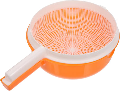 Double Layer Vegetable Washing Basket with Drain Strainer Bowl for Fruits Pasta Salad 13.38X9.05X4.33 Inch Kitchen Colander with Handle