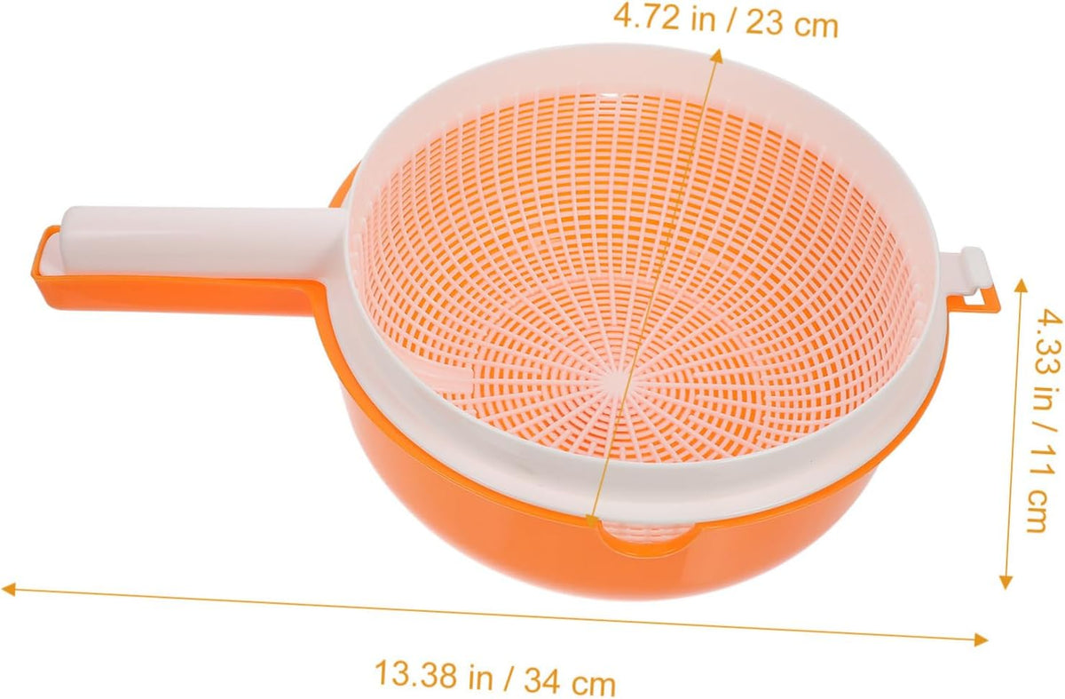 Double Layer Vegetable Washing Basket with Drain Strainer Bowl for Fruits Pasta Salad 13.38X9.05X4.33 Inch Kitchen Colander with Handle