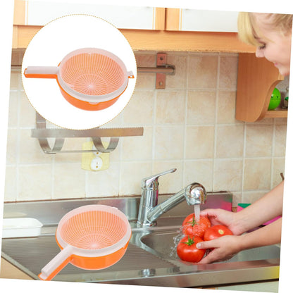 Double Layer Vegetable Washing Basket with Drain Strainer Bowl for Fruits Pasta Salad 13.38X9.05X4.33 Inch Kitchen Colander with Handle