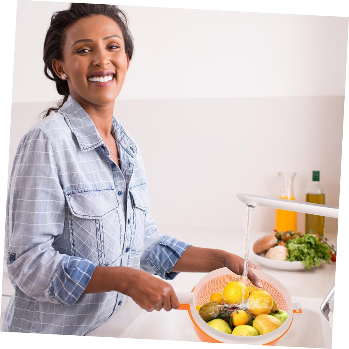Double Layer Vegetable Washing Basket with Drain Strainer Bowl for Fruits Pasta Salad 13.38X9.05X4.33 Inch Kitchen Colander with Handle