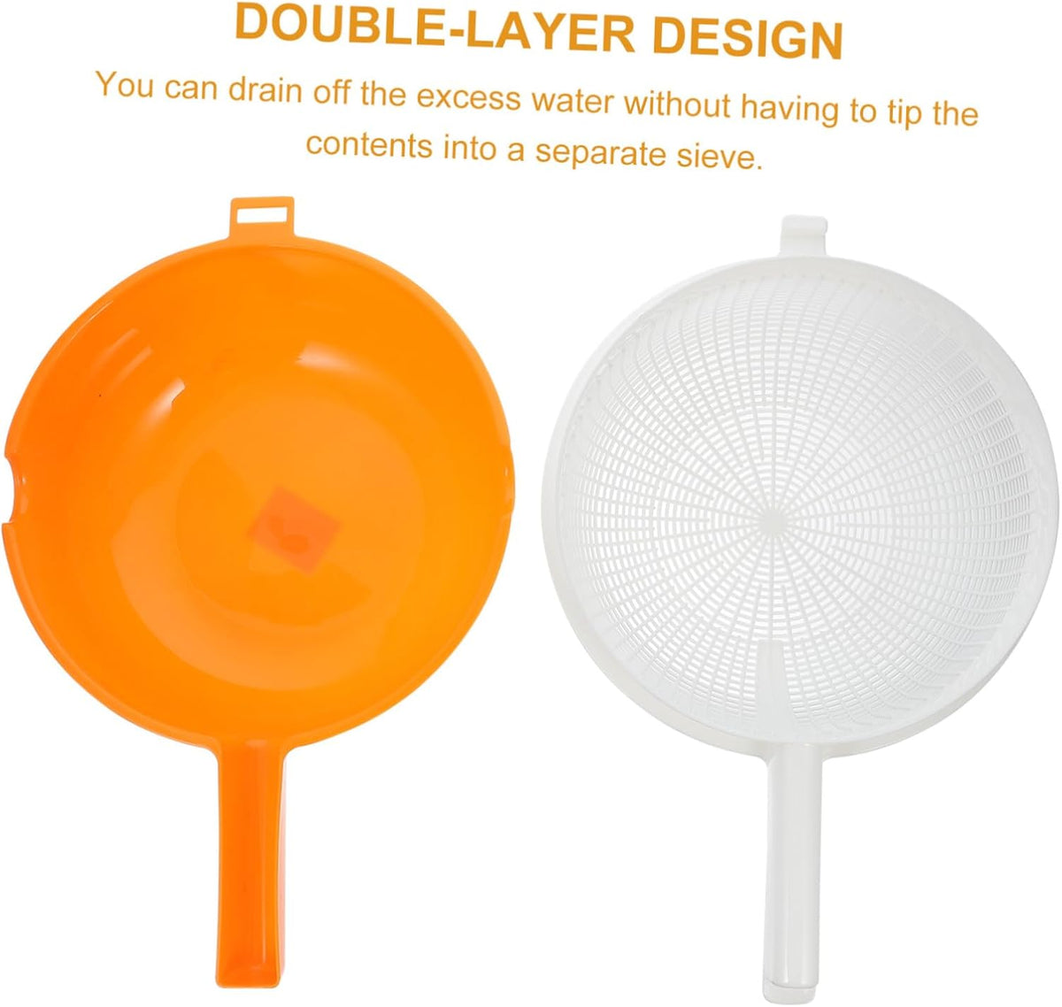 Double Layer Vegetable Washing Basket with Drain Strainer Bowl for Fruits Pasta Salad 13.38X9.05X4.33 Inch Kitchen Colander with Handle