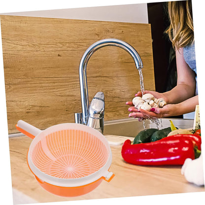 Double Layer Vegetable Washing Basket with Drain Strainer Bowl for Fruits Pasta Salad 13.38X9.05X4.33 Inch Kitchen Colander with Handle