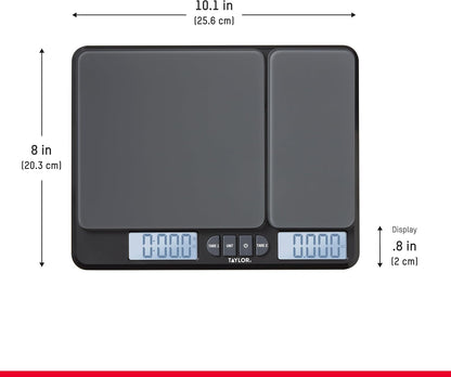 Dual Platform Food Kitchen Scale, Digital Grams and Ounces for Weight Loss, Baking, Cooking, Meal Prep, Spices, and Coffee, Backlit Display, Glass Platforms, 15lb, and 16oz Capacity, Black