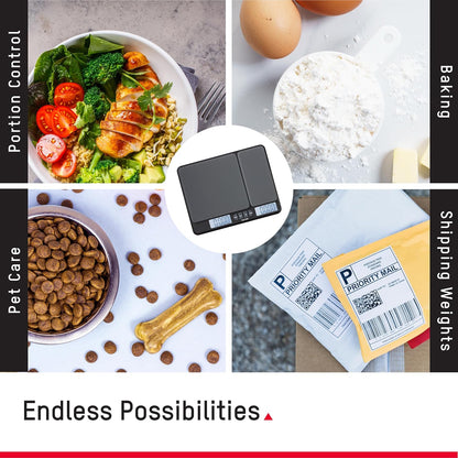 Dual Platform Food Kitchen Scale, Digital Grams and Ounces for Weight Loss, Baking, Cooking, Meal Prep, Spices, and Coffee, Backlit Display, Glass Platforms, 15lb, and 16oz Capacity, Black