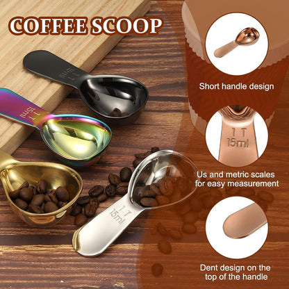 2Pcs Stainless Steel Coffee Scoop, 15ml Short Handle Measuring Spoon for Ground Coffee Tea Sugar Kitchen Gifts, Rose gold