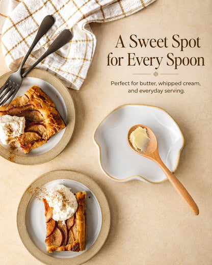 Spoon Rest for Stove Top, Spoon Holder for Stove, 5.3In Ceramic Spoon Rest for Kitchen Counter, Coffee Spoon Holder with Ruffled Edge, Farmhouse Spatula Holder for Kitchen Decor, Beige