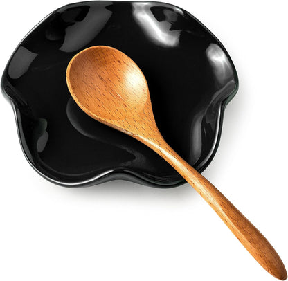 Spoon Rest for Stove Top, Spoon Holder for Stove, 5.3In Ceramic Spoon Rest for Kitchen Counter, Coffee Spoon Holder with Ruffled Edge, Farmhouse Spatula Holder for Kitchen Decor, Beige