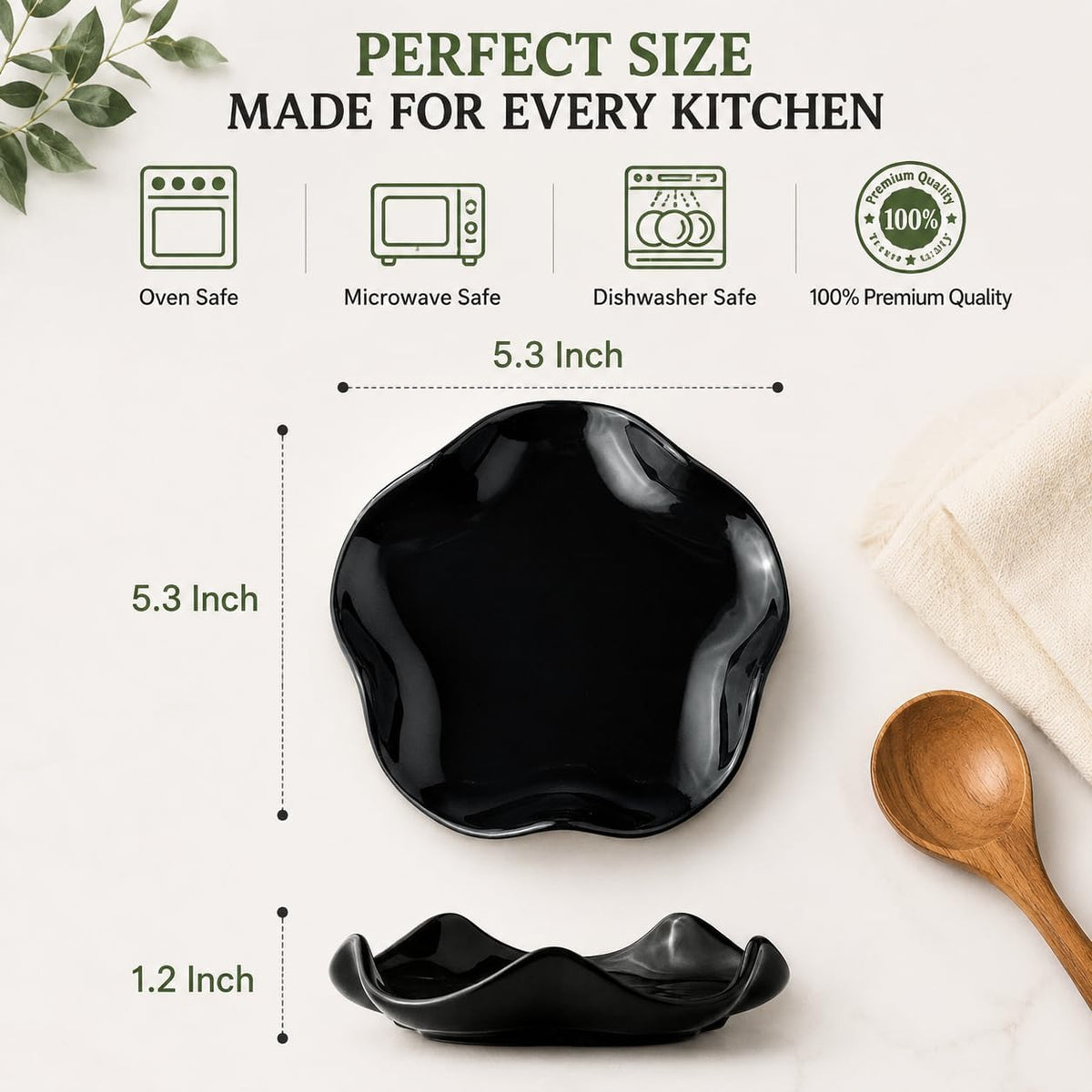 Spoon Rest for Stove Top, Spoon Holder for Stove, 5.3In Ceramic Spoon Rest for Kitchen Counter, Coffee Spoon Holder with Ruffled Edge, Farmhouse Spatula Holder for Kitchen Decor, Beige