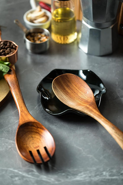 Spoon Rest for Stove Top, Spoon Holder for Stove, 5.3In Ceramic Spoon Rest for Kitchen Counter, Coffee Spoon Holder with Ruffled Edge, Farmhouse Spatula Holder for Kitchen Decor, Beige