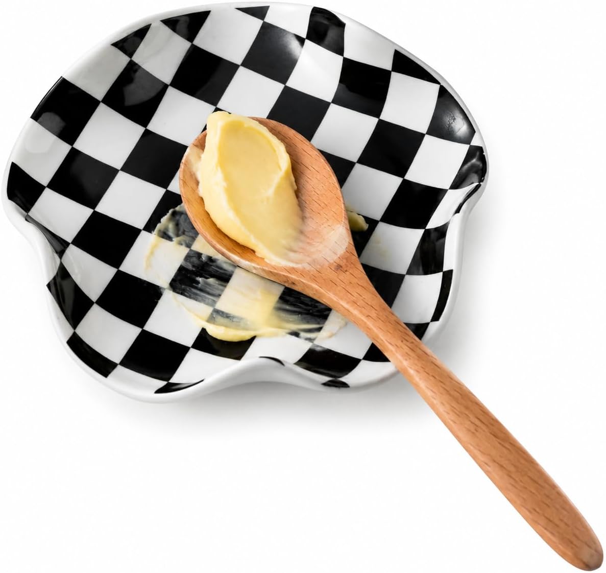 Spoon Rest for Stove Top, Spoon Holder for Stove, 5.3In Ceramic Spoon Rest for Kitchen Counter, Coffee Spoon Holder with Ruffled Edge, Farmhouse Spatula Holder for Kitchen Decor, Beige