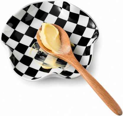 Spoon Rest for Stove Top, Spoon Holder for Stove, 5.3In Ceramic Spoon Rest for Kitchen Counter, Coffee Spoon Holder with Ruffled Edge, Farmhouse Spatula Holder for Kitchen Decor, Beige