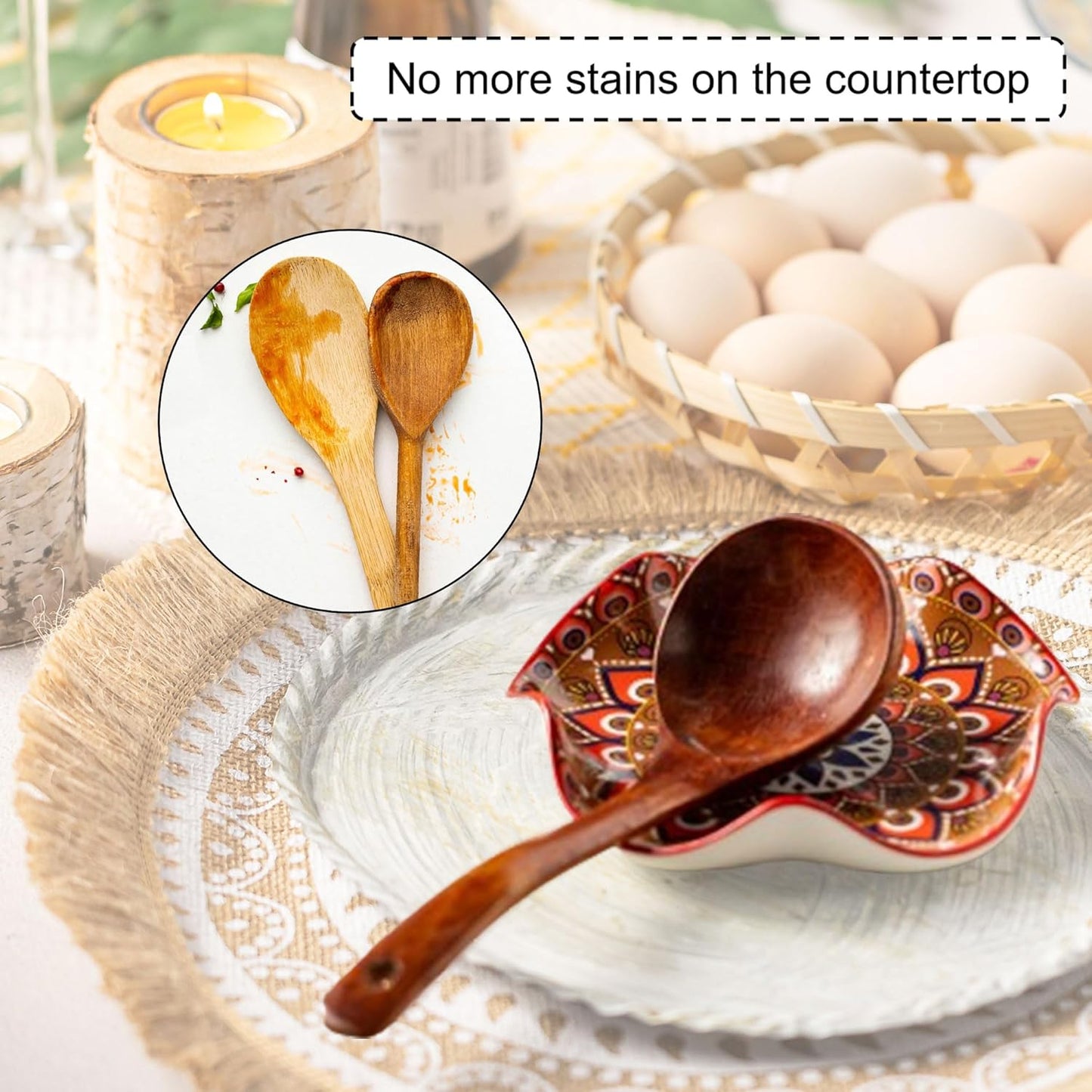 Spoon Rest for Stove Top, Spoon Holder for Stove, 5.3In Ceramic Spoon Rest for Kitchen Counter, Coffee Spoon Holder with Ruffled Edge, Farmhouse Spatula Holder for Kitchen Decor, Beige