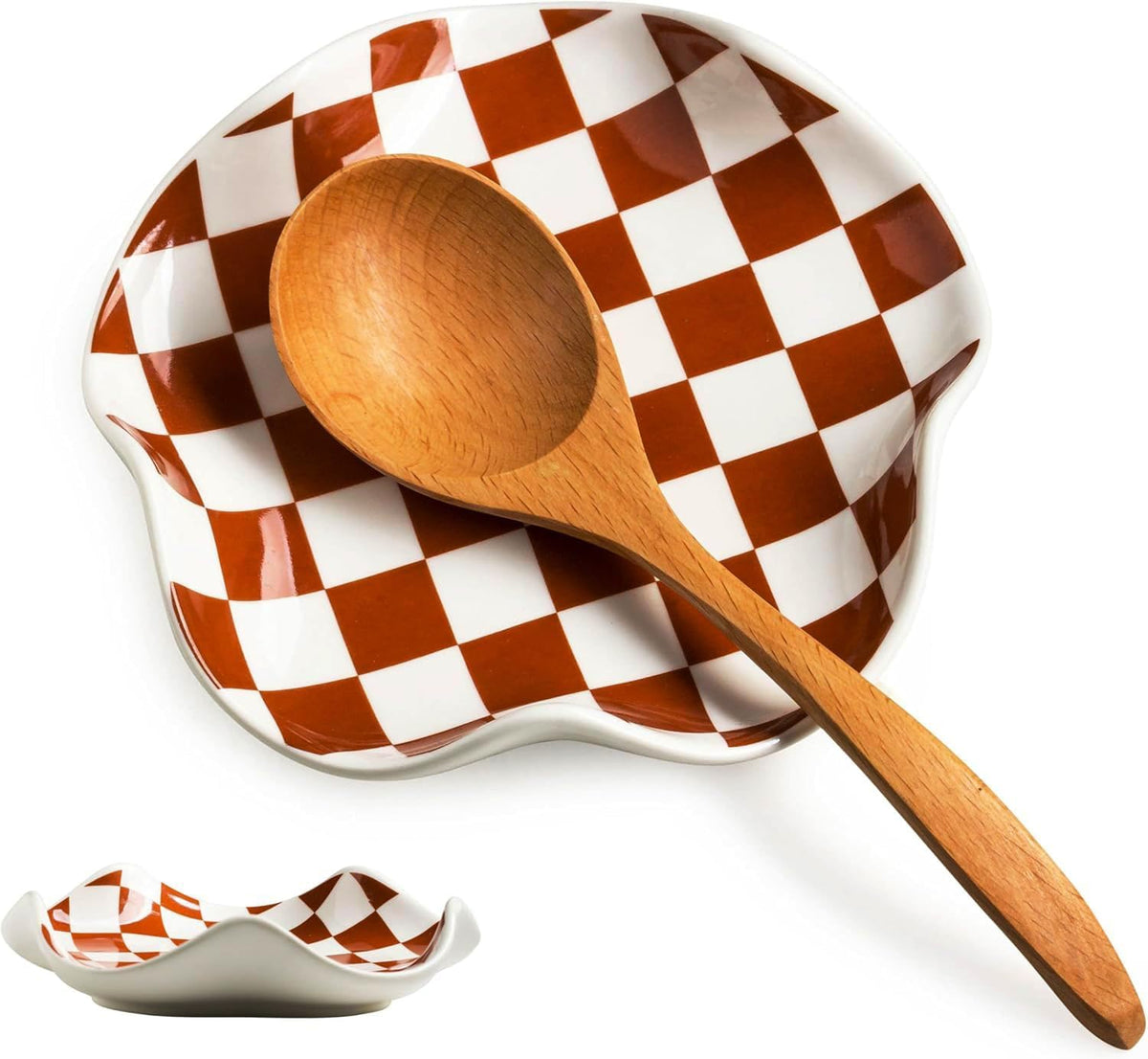 Spoon Rest for Stove Top, Spoon Holder for Stove, 5.3In Ceramic Spoon Rest for Kitchen Counter, Coffee Spoon Holder with Ruffled Edge, Farmhouse Spatula Holder for Kitchen Decor, Beige