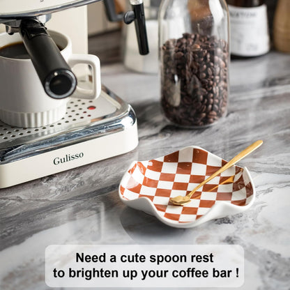Spoon Rest for Stove Top, Spoon Holder for Stove, 5.3In Ceramic Spoon Rest for Kitchen Counter, Coffee Spoon Holder with Ruffled Edge, Farmhouse Spatula Holder for Kitchen Decor, Beige