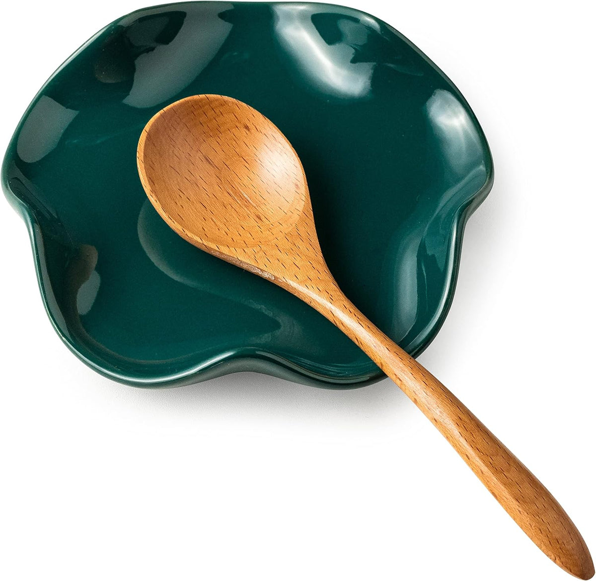Spoon Rest for Stove Top, Spoon Holder for Stove, 5.3In Ceramic Spoon Rest for Kitchen Counter, Coffee Spoon Holder with Ruffled Edge, Farmhouse Spatula Holder for Kitchen Decor, Beige