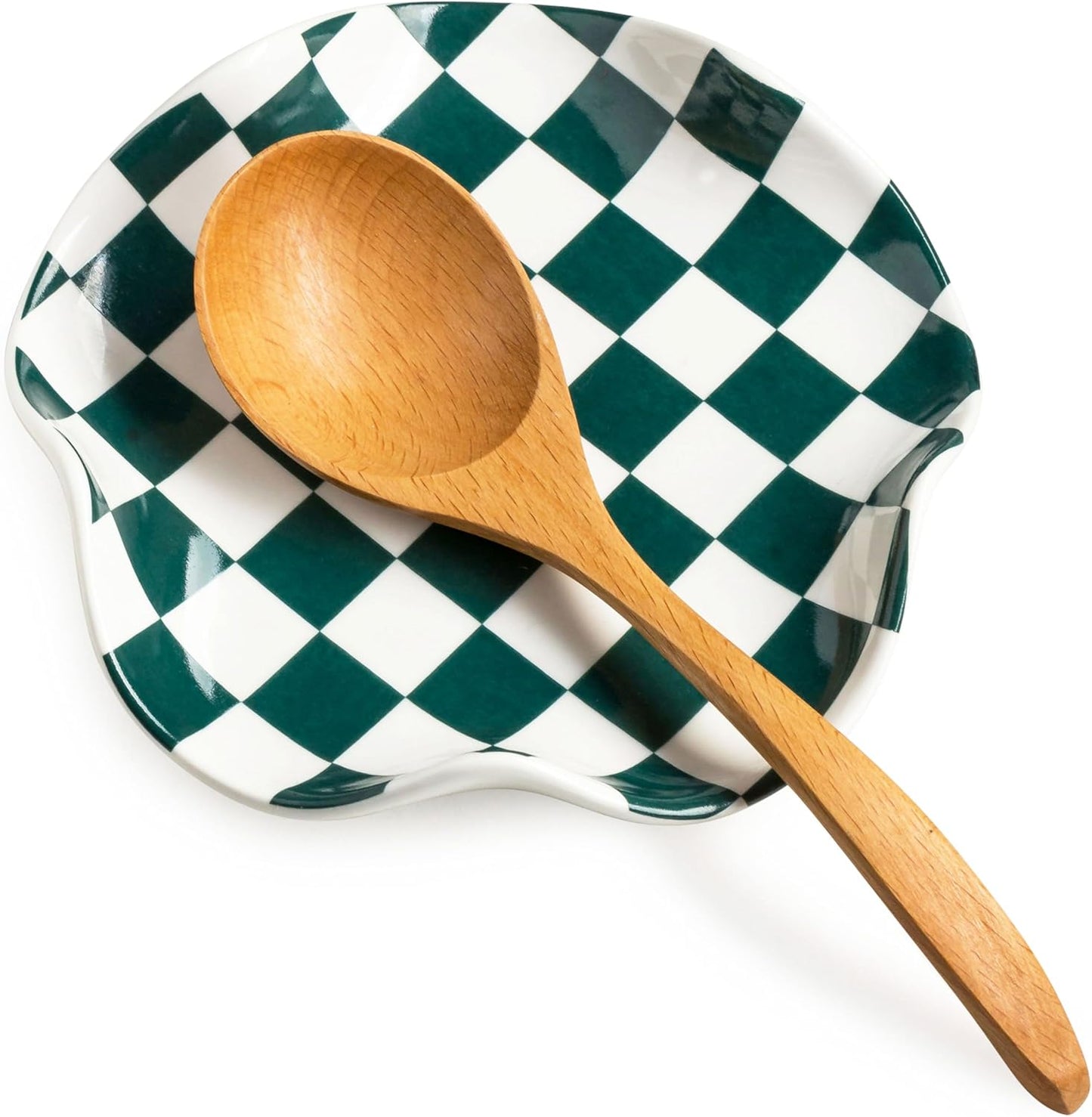 Spoon Rest for Stove Top, Spoon Holder for Stove, 5.3In Ceramic Spoon Rest for Kitchen Counter, Coffee Spoon Holder with Ruffled Edge, Farmhouse Spatula Holder for Kitchen Decor, Beige