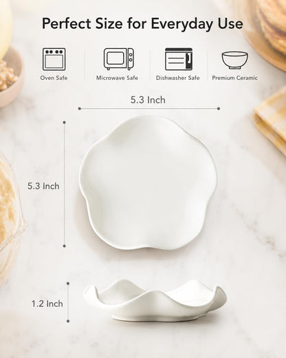 Spoon Rest for Stove Top, Spoon Holder for Stove, 5.3In Ceramic Spoon Rest for Kitchen Counter, Coffee Spoon Holder with Ruffled Edge, Farmhouse Spatula Holder for Kitchen Decor, Beige