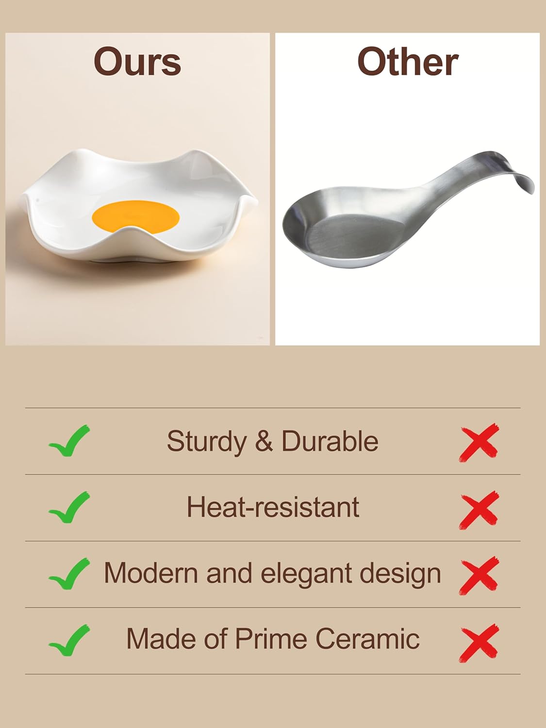 Spoon Rest for Stove Top, Spoon Holder for Stove, 5.3In Ceramic Spoon Rest for Kitchen Counter, Coffee Spoon Holder with Ruffled Edge, Farmhouse Spatula Holder for Kitchen Decor, Beige