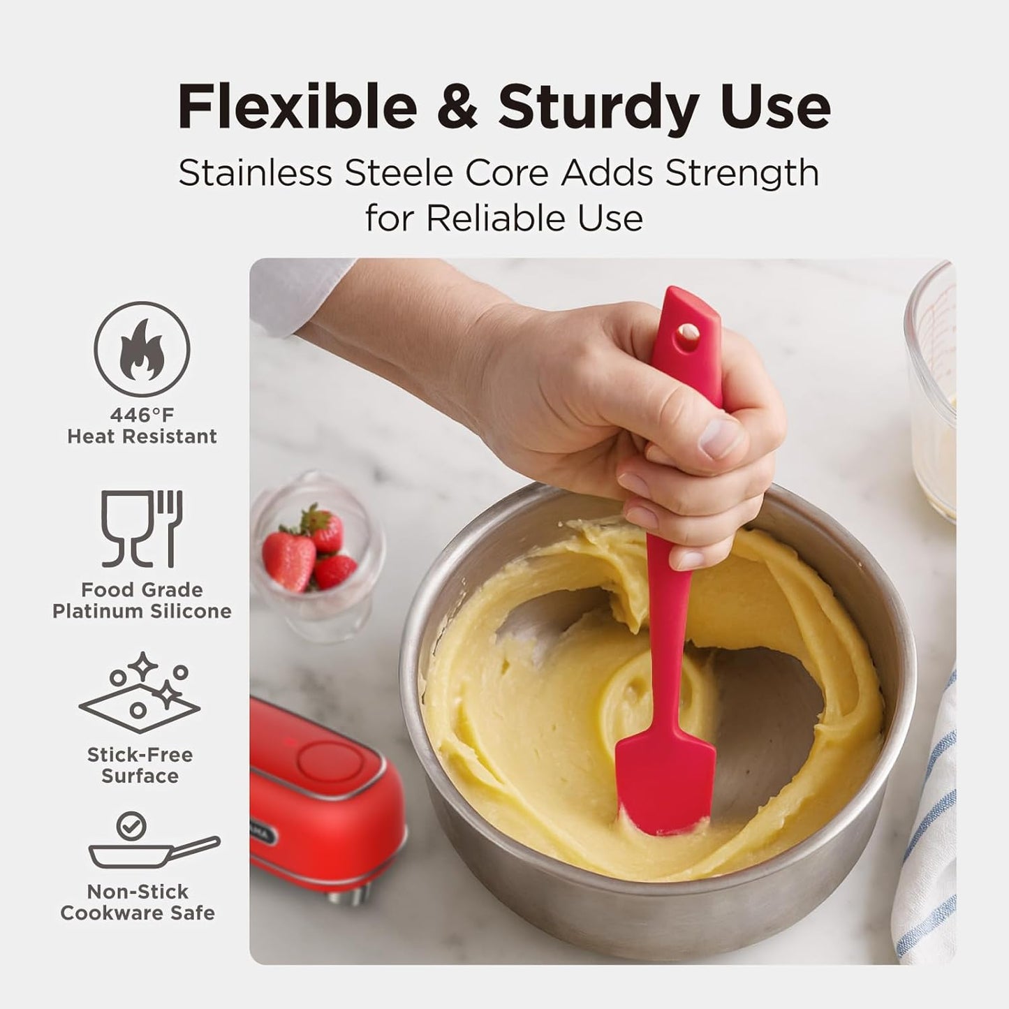 WaltzGrip Platinum Silicone Jar and Can Spatula Set, Red | Heat-Resistant, Dishwasher Safe, Ergonomic Grip, Perfect for Mixing and Scraping, Nonstick Cookware