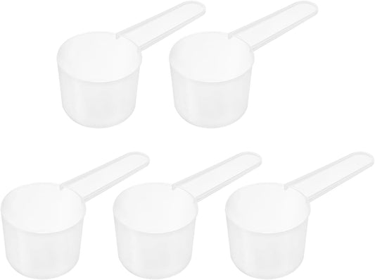 5Pcs Plastic Measuring Spoons 30g/60ml Table Spoon Powder Scoops Spoon for Measuring Coffee Protein Powder Spices, Clear