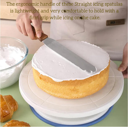 Straight Icing Spatula, Stainless Steel Spatula, 2-Pack Cake Spatula Set Wooden Handle 6 inch & 8 inch Blade Spatulas Metal Decorating Frosting Spatulas
