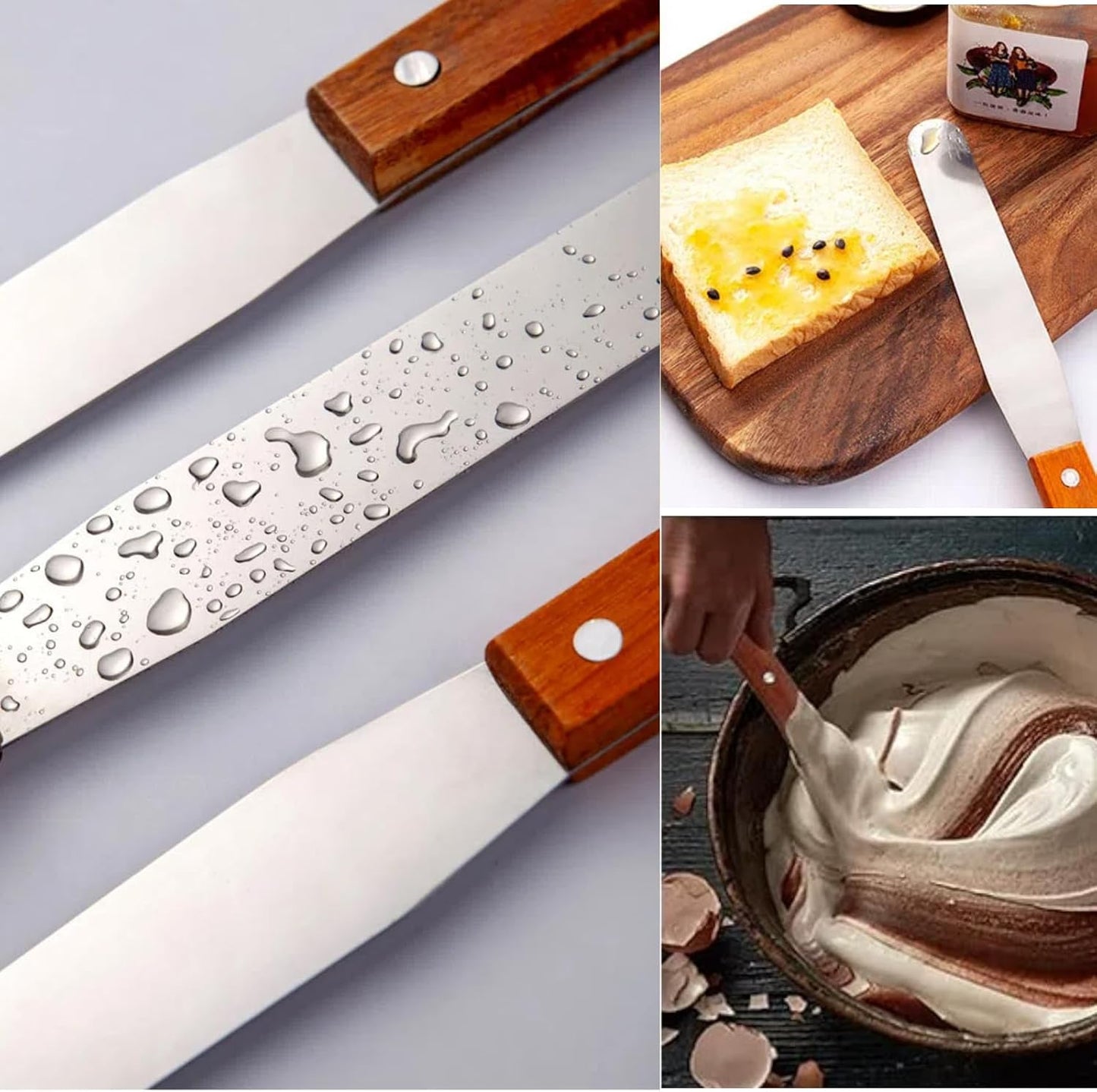 Straight Icing Spatula, Stainless Steel Spatula, 2-Pack Cake Spatula Set Wooden Handle 6 inch & 8 inch Blade Spatulas Metal Decorating Frosting Spatulas