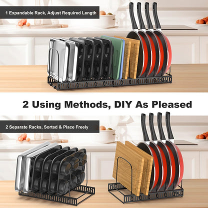 Cutting Board and Baking Tray Cookie Sheet Organizer, Black | 12"-23" Expandable, 14 Adjustable Dividers, Sturdy Metal Construction, Easy Assembly